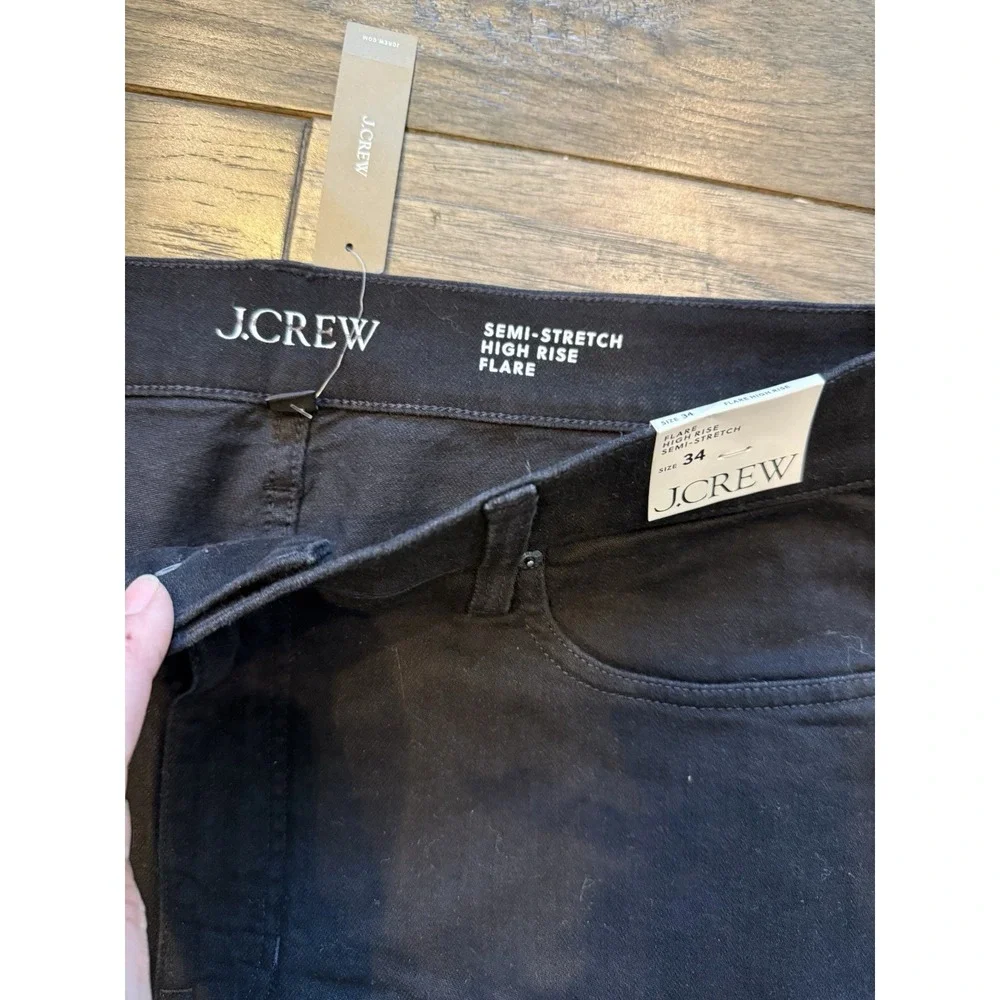 J.Crew Flare‎ Jeans Women 34 Black High Rise Semi-Stretch Wide Leg Denim NEW
